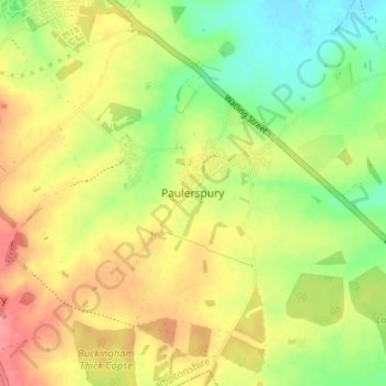 Mapa topográfico Paulerspury, altitud, relieve