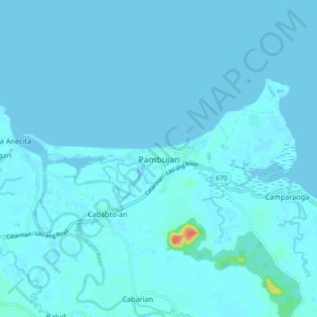 Mapa topográfico Pambujan, altitud, relieve