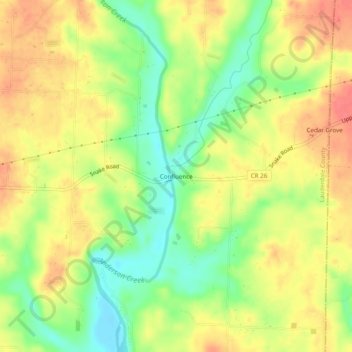 Mapa topográfico Confluence, altitud, relieve