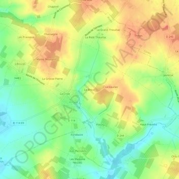 Mapa topográfico Le Breuil, altitud, relieve