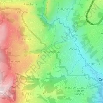 Mapa topográfico Pie de Cuesta, altitud, relieve