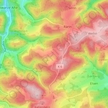 Mapa topográfico Marlin, altitud, relieve