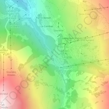 Mapa topográfico Les Déserts, altitud, relieve