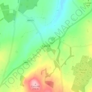 Mapa topográfico Cornhill, altitud, relieve