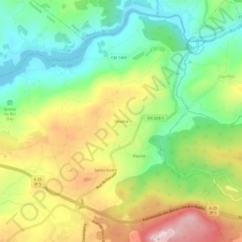Mapa topográfico Oliveira, altitud, relieve