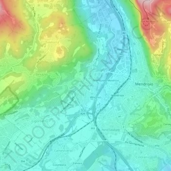 Mapa topográfico Rancate, altitud, relieve