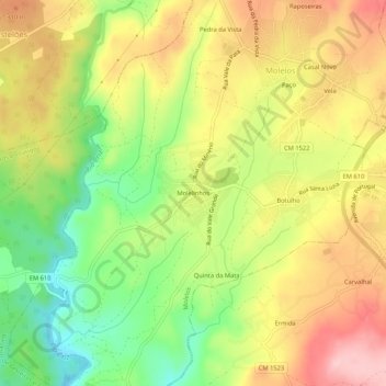 Mapa topográfico Molelinhos, altitud, relieve