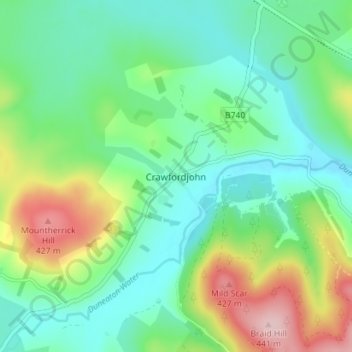Mapa topográfico Crawfordjohn, altitud, relieve