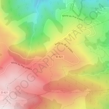 Mapa topográfico Prat d'Albis, altitud, relieve