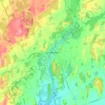 Mapa topográfico Campbellford, altitud, relieve