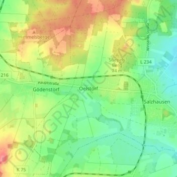 Mapa topográfico Oelstorf, altitud, relieve