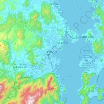 Mapa topográfico Palhoça, altitud, relieve