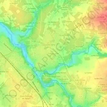 Mapa topográfico Champs Louet, altitud, relieve