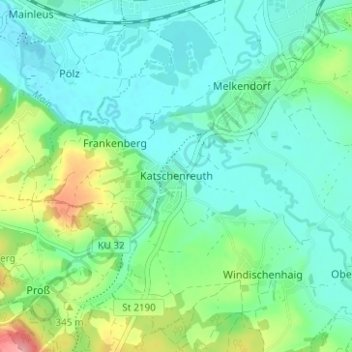 Mapa topográfico Katschenreuth, altitud, relieve