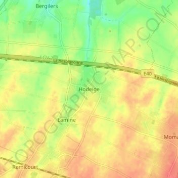 Mapa topográfico Hodeige, altitud, relieve