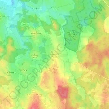 Mapa topográfico Dettenhofen, altitud, relieve