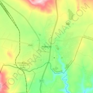 Mapa topográfico Volksrust, altitud, relieve