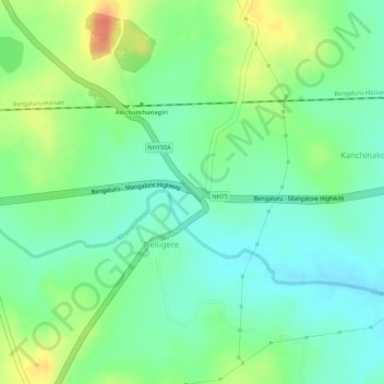 Mapa topográfico Bellur Cross, altitud, relieve