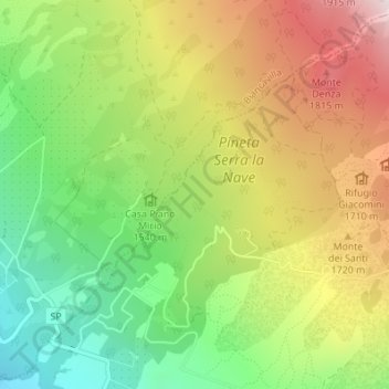 Mapa topográfico Milia, altitud, relieve