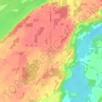 Mapa topográfico Inverary, altitud, relieve