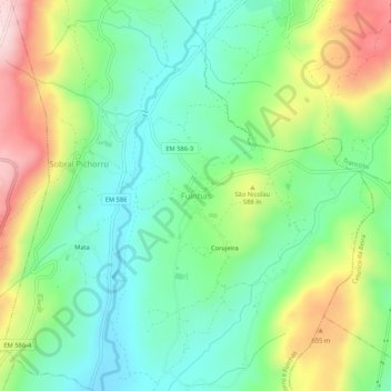 Mapa topográfico Fuinhas, altitud, relieve