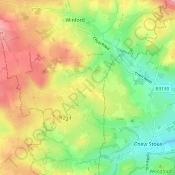 Mapa topográfico Hounsley Batch, altitud, relieve