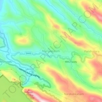 Mapa topográfico Mariyapuram, altitud, relieve
