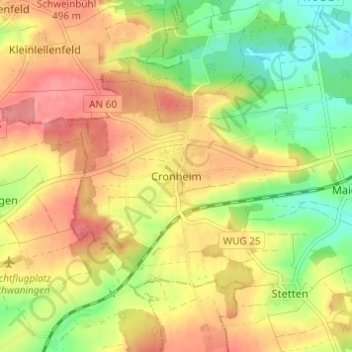 Mapa topográfico Cronheim, altitud, relieve