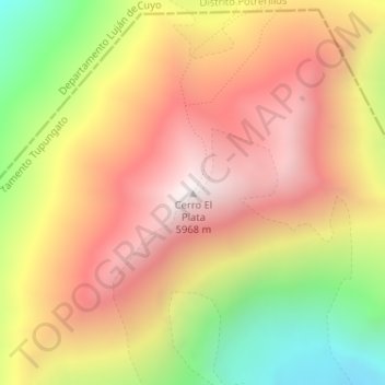 Mapa topográfico Cerro El Plata, altitud, relieve