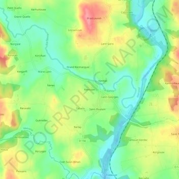 Mapa topográfico Kernizan, altitud, relieve