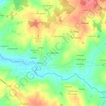 Mapa topográfico Les Planchettes, altitud, relieve