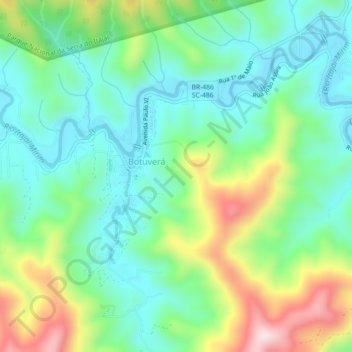 Mapa topográfico Botuverá, altitud, relieve