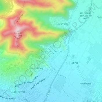 Mapa topográfico Quebrada Verde, altitud, relieve