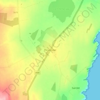 Mapa topográfico Thrumster, altitud, relieve
