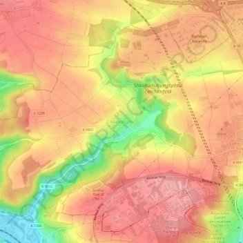 Mapa topográfico Mähringen, altitud, relieve
