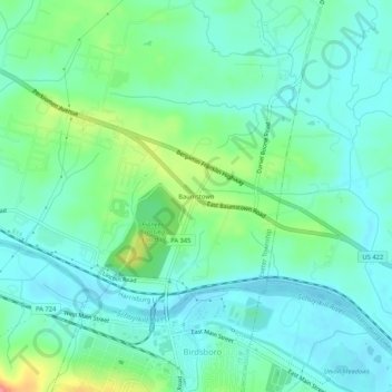 Mapa topográfico Baumstown, altitud, relieve