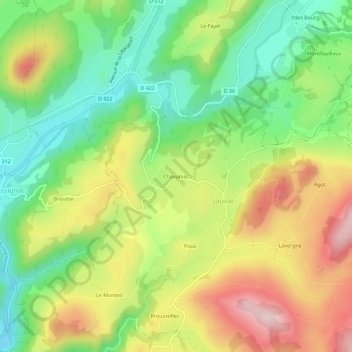 Mapa topográfico Chavaniac, altitud, relieve