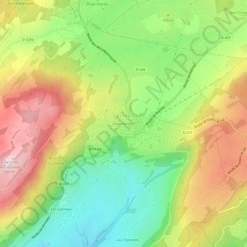 Mapa topográfico Les Usines, altitud, relieve