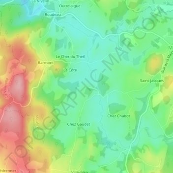 Mapa topográfico Bagnole, altitud, relieve