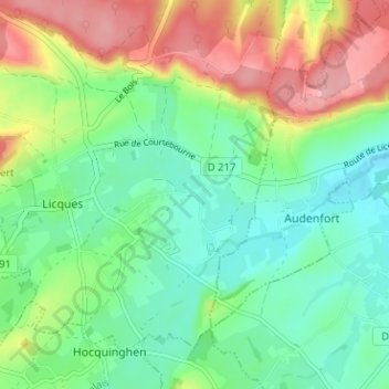 Mapa topográfico Cahen, altitud, relieve