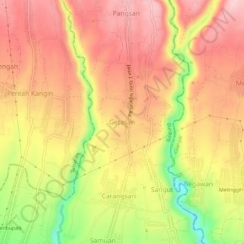 Mapa topográfico Getasan, altitud, relieve
