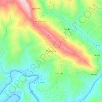Mapa topográfico Machialinho, altitud, relieve