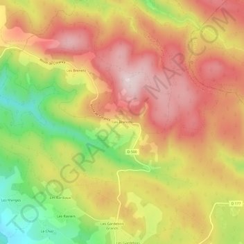 Mapa topográfico Les Brenots, altitud, relieve