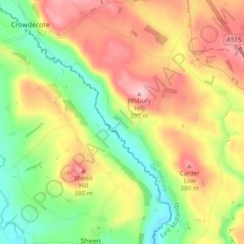 Mapa topográfico Pilsbury, altitud, relieve