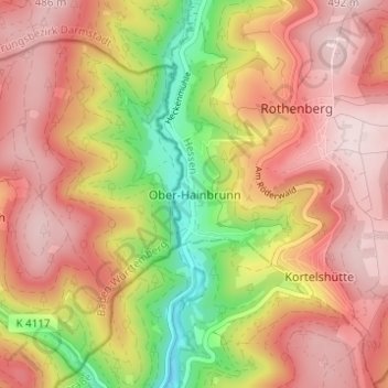 Mapa topográfico Ober-Hainbrunn, altitud, relieve