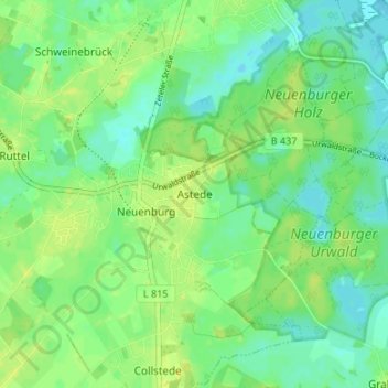 Mapa topográfico Astede, altitud, relieve
