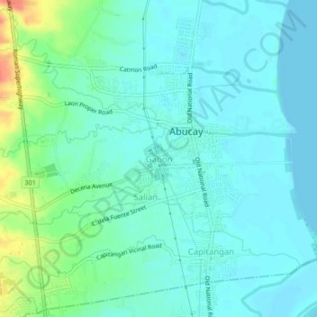 Mapa topográfico Gabon, altitud, relieve