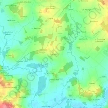 Mapa topográfico Trémeleuc, altitud, relieve