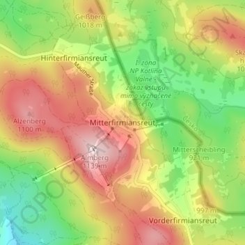 Mapa topográfico Mitterfirmiansreut, altitud, relieve