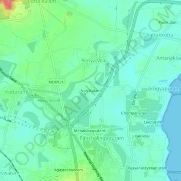 Mapa topográfico Nari Kulam, altitud, relieve